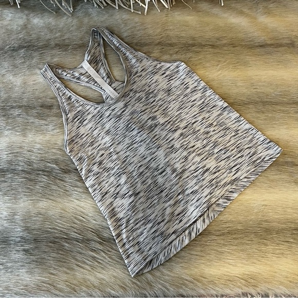 LULULEMON Salute the Sun Tank Top 2 Tie Back Tiger Space Dye Black White Baggy - Picture 1 of 10